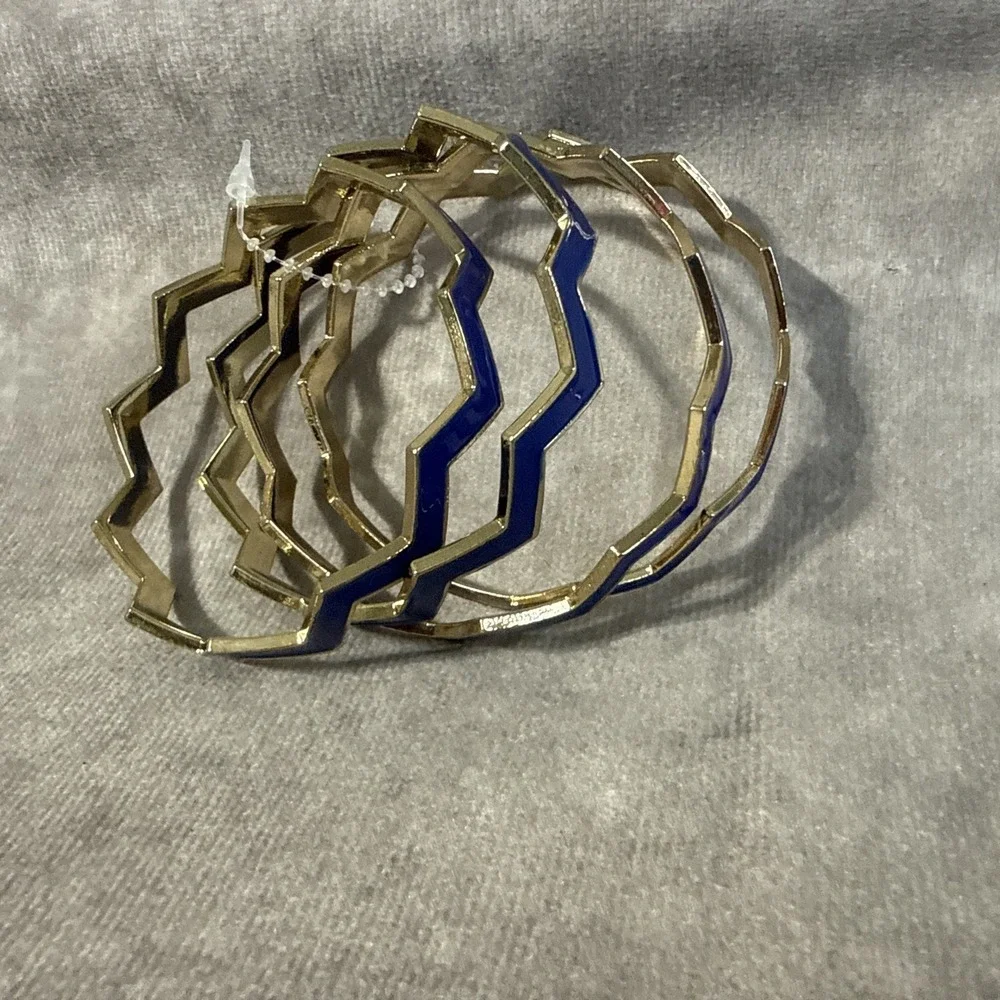 Zigzag Bangle Bracelets Set Of 4 Navy Blue Goldtone